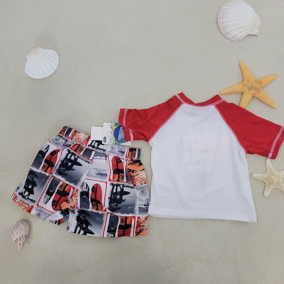 iXtreme Rashguard swim trunks Set 12M Red Boys Baby Printed Two-Piece Surf Board - Picture 7 of 7